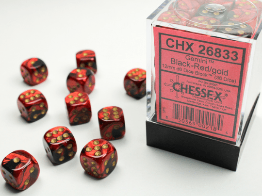 CHESSEX - GEMINI 36D6 BLACK-RED/GOLD 12MM